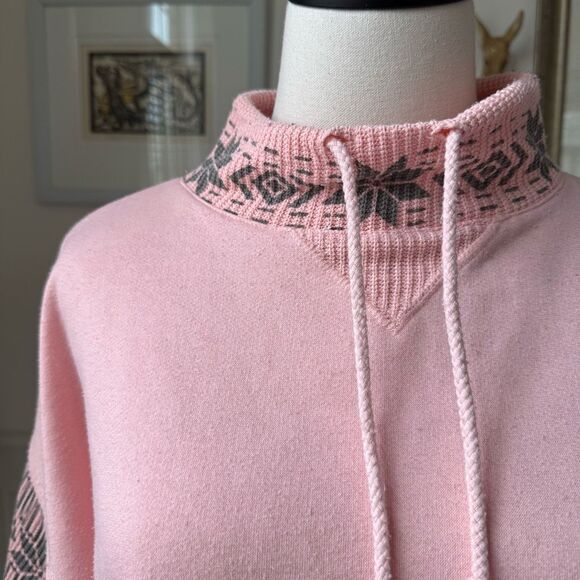 Vintage 80s Boundary Waters Pink Mixed Material Sweatshirt Grey Snowflake M - Picture 2 of 7